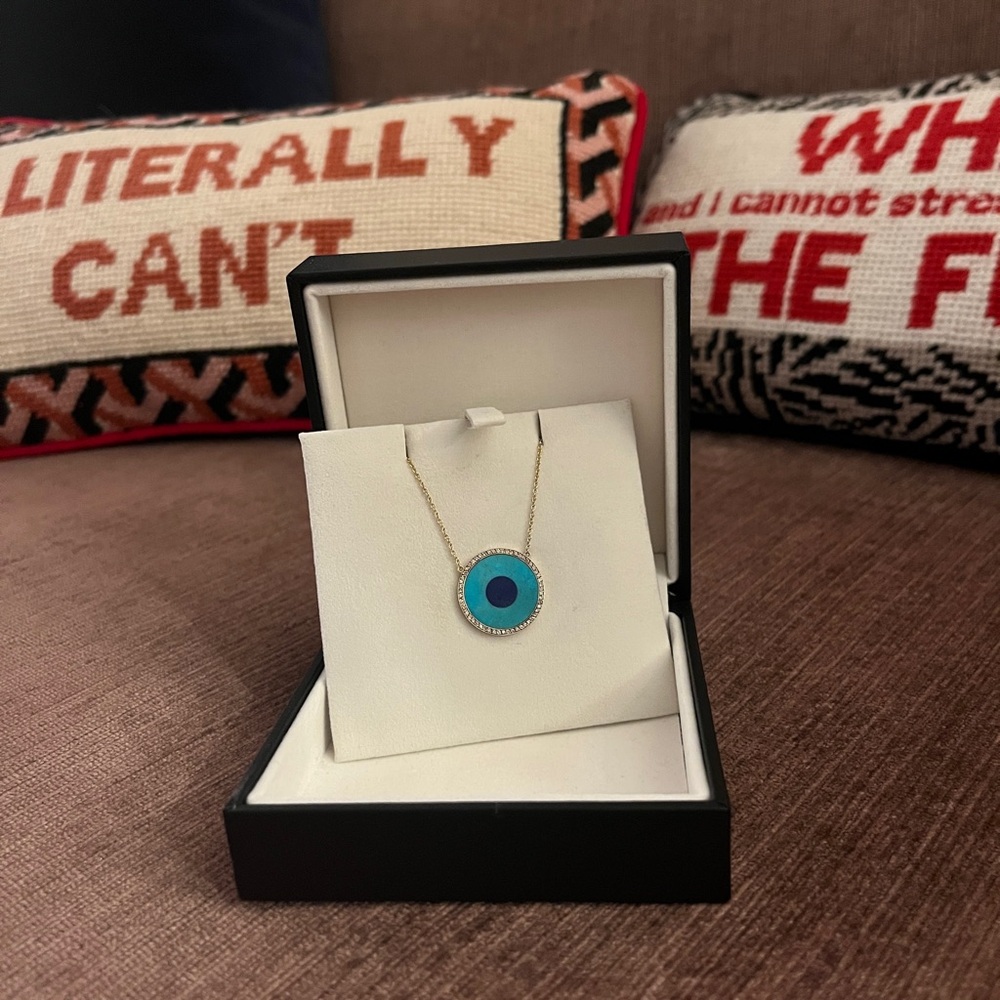 Jennifer Meyers Turquoise Inlay Evil Eye Necklace With Diamonds